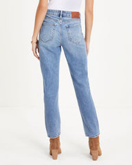 Pyper High Rise Rigid Asymmetrical Button Straight Jeans Oshnow