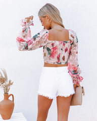 Queenie Floral Smocked Crop Blouse Oshnow