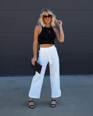 Quincy Drawstring Pants - White Oshnow