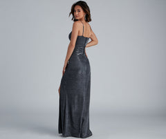 Quinn Formal High Slit Glitter Dress Oshnow