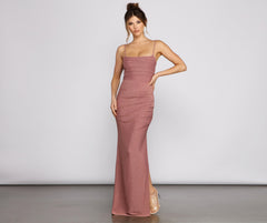 Quinn Ruched High Slit Formal Dress Oshnow