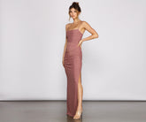 Quinn Ruched High Slit Formal Dress Oshnow