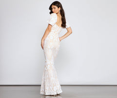 Quinn Sequin Scroll Puff Sleeve Dress Oshnow