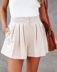 Raegan Pocketed Pleated Shorts - Beige Oshnow