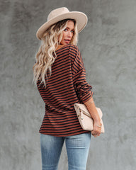Raelle Cotton Blend Striped Top - Brown Navy Oshnow