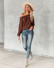 Raelle Cotton Blend Striped Top - Brown Navy Oshnow