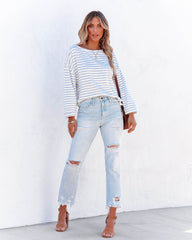 Raelle Cotton Blend Striped Top - Ivory Sky Oshnow