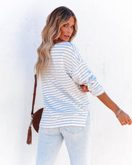 Raelle Cotton Blend Striped Top - Ivory Sky Oshnow