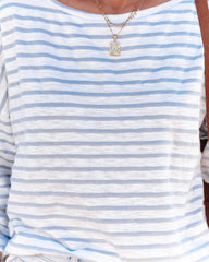 Raelle Cotton Blend Striped Top - Ivory Sky Oshnow