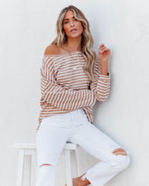 Raelle Cotton Blend Striped Top - Tan Ivory Oshnow