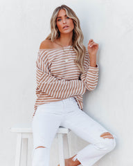 Raelle Cotton Blend Striped Top - Tan Ivory Oshnow
