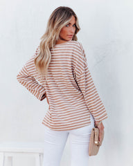 Raelle Cotton Blend Striped Top - Tan Ivory Oshnow
