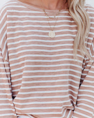 Raelle Cotton Blend Striped Top - Tan Ivory Oshnow