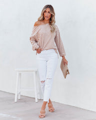 Raelle Cotton Blend Striped Top - Tan Ivory Oshnow