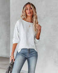 Raelle Cotton Blend Striped Top - White Mint Oshnow