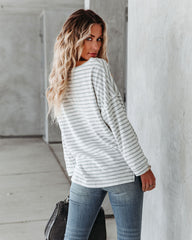 Raelle Cotton Blend Striped Top - White Mint Oshnow