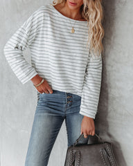 Raelle Cotton Blend Striped Top - White Mint Oshnow