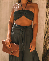 Ralphie Smocked Halter Crop Top - Charcoal Oshnow