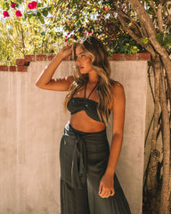 Ralphie Smocked Halter Crop Top - Charcoal Oshnow