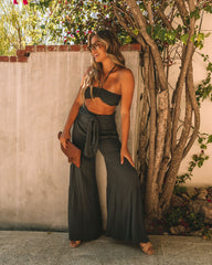 Ralphie Smocked Halter Crop Top - Charcoal Oshnow
