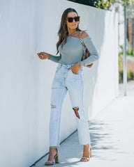 Rana Ribbed Cold Shoulder Knit Top - Silver Oshnow