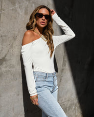 Rare Beauty Asymmetrical Neck Bodysuit - White Oshnow