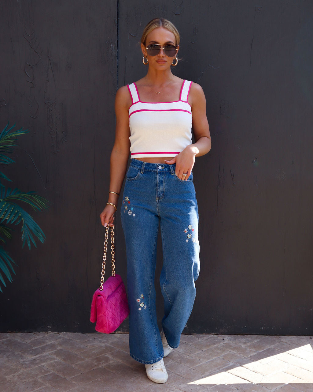 Rave About It High Waisted Floral Embroidered Jeans Oshnow