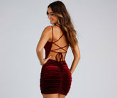 Raven Ruched Velvet Bodycon Mini Dress Oshnow