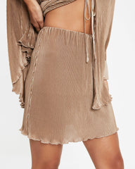Reba Plisse Slit Mini Skirt - Mocha - SALE Oshnow
