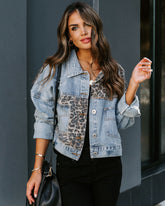Redone Pocketed Leopard Distressed Denim Jacket Oshnow