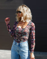 Reflections Printed Mesh Bodysuit Oshnow