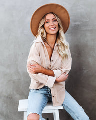 Refresh Pocketed Button Down Corduroy Top - Beige Oshnow