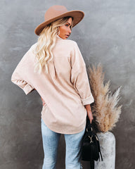 Refresh Pocketed Button Down Corduroy Top - Beige Oshnow
