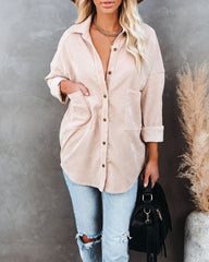 Refresh Pocketed Button Down Corduroy Top - Beige Oshnow