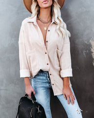 Refresh Pocketed Button Down Corduroy Top - Beige Oshnow