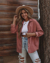 Refresh Pocketed Button Down Corduroy Top - Rosewood Oshnow