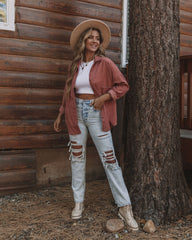 Refresh Pocketed Button Down Corduroy Top - Rosewood Oshnow