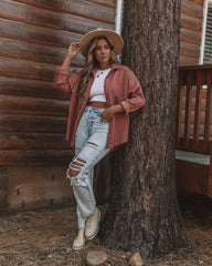 Refresh Pocketed Button Down Corduroy Top - Rosewood Oshnow