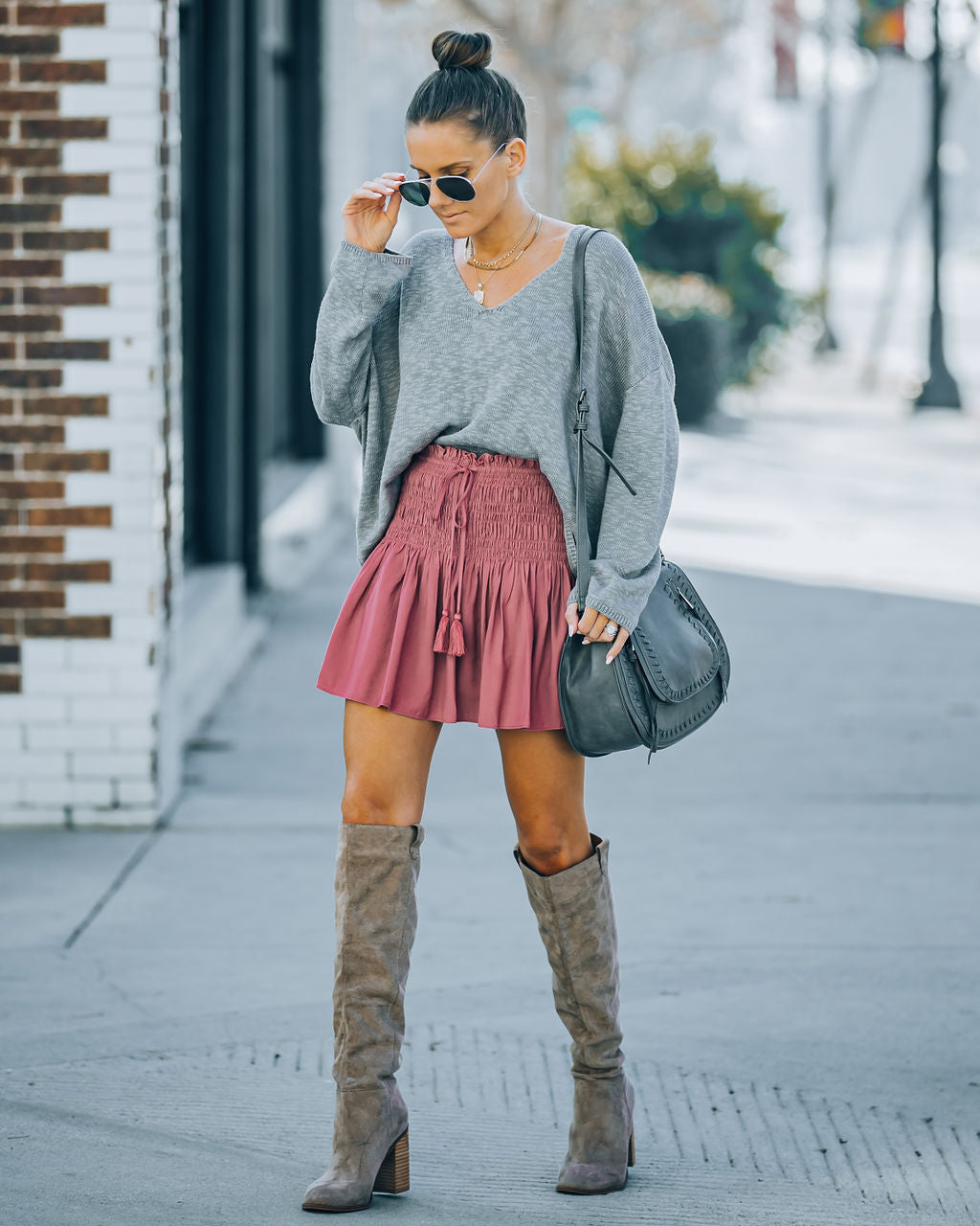 Reid Smocked Tassel Mini Skort - Dry Rose Oshnow