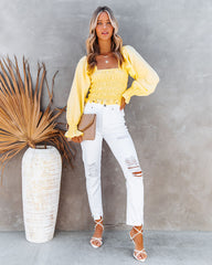 Reina Cotton Smocked Puff Sleeve Crop Top Oshnow