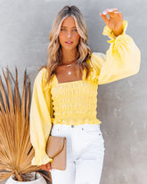 Reina Cotton Smocked Puff Sleeve Crop Top Oshnow