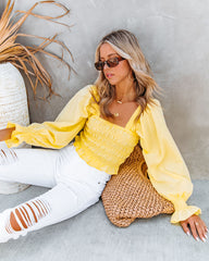 Reina Cotton Smocked Puff Sleeve Crop Top Oshnow