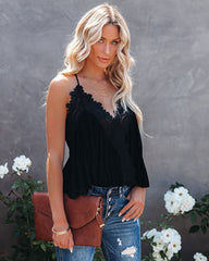 Reminiscence Crochet Lace Drape Tank - Black Oshnow