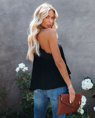 Reminiscence Crochet Lace Drape Tank - Black Oshnow