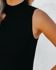 Renown Mock Neck One Shoulder Knit Tank - Black Oshnow