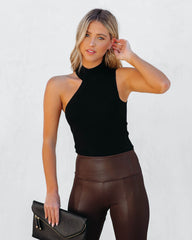 Renown Mock Neck One Shoulder Knit Tank - Black Oshnow