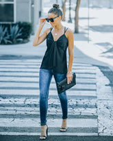 Renta Satin Drape Cami Tank - Black Oshnow