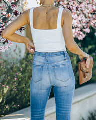 Renzi Cotton Ribbed Square Neck Bodysuit - Off White Oshnow