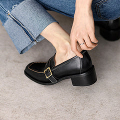 Retro Square Toe Chunky Mid Heeled Daily Loafers Oshnow
