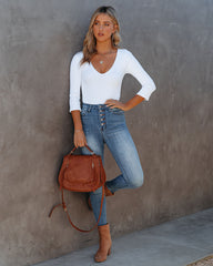 Revival V-Neck Ribbed Bodysuit - White Oshnow